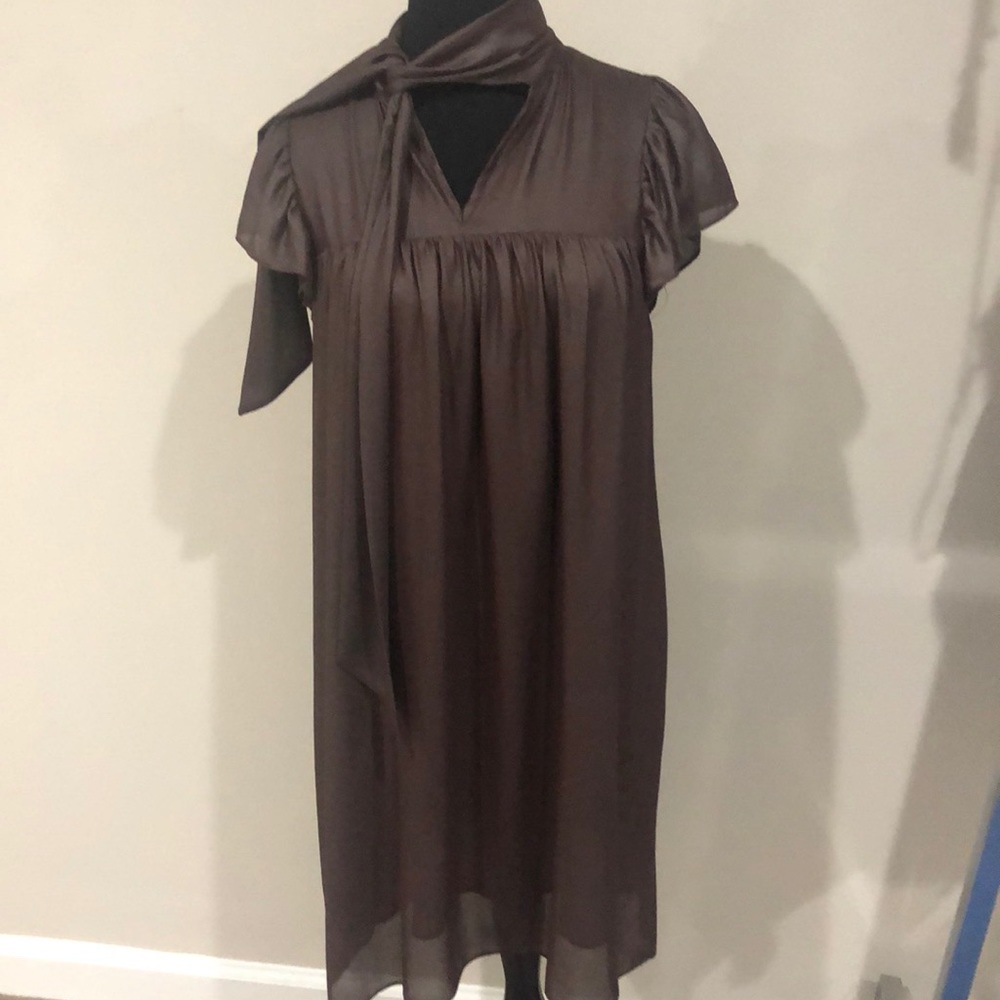 Metallic dark brown dress with tie around neck